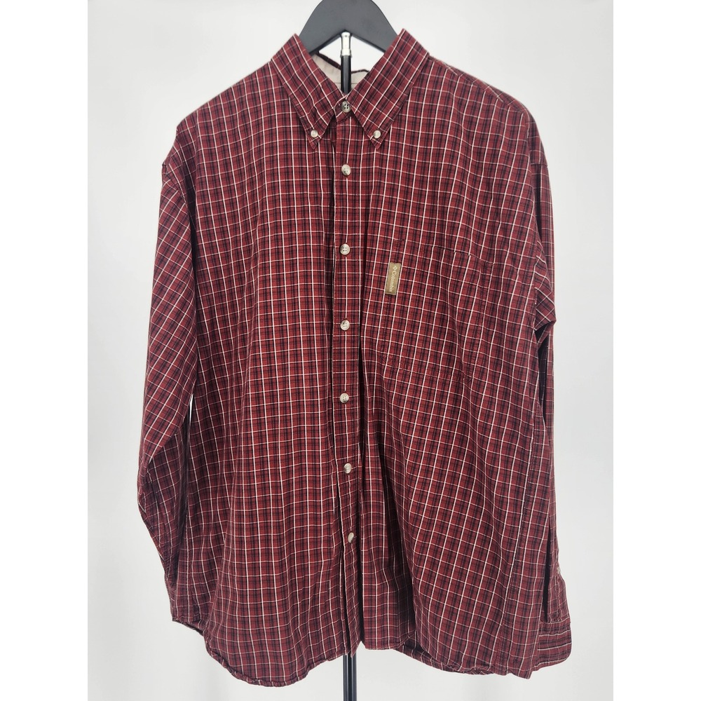 Columbia Mens XL Red Plaid Long Sleeve Button Down Shirt Outdoor Casual Cotton